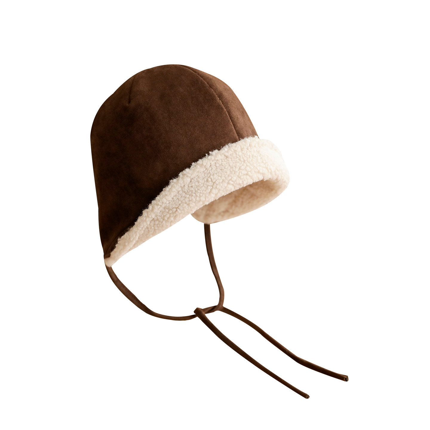 韩系纯色麂皮绒渔夫帽冬季加厚羊羔绒保暖盆帽复古百搭系带护耳帽,淘宝优惠券,粉丝福利购,淘宝优惠卷