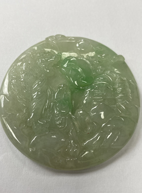 缅甸A货天然翡翠玉冰飘绿花老虎大圆牌子吊坠男女