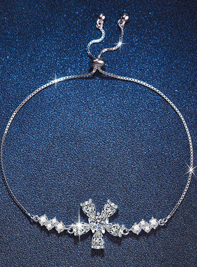 s925纯银手链莫桑石网红樱花轻奢高级感50分莫桑石手链可调节