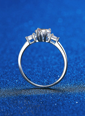 s925纯银指环女高端爱心求婚钻戒D色莫桑石 排戒婚戒莫桑钻戒指