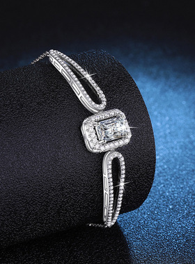 925纯银手链女莫桑手镯女小方糖高级感调节手链1克拉莫桑石手链