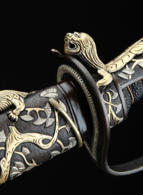 未开刃刀剑三色铜九狮军刀花纹钢手工锻打硬剑防身兵器收藏未开刃