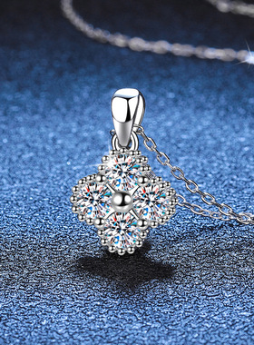 s925纯银莫桑石项链高端四叶草吊坠日韩轻奢感跨境专供莫桑石