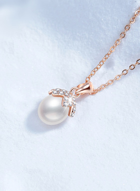 s925纯银项链强光天然淡水吊坠花蕾轻奢香槟金锁骨链工厂现货