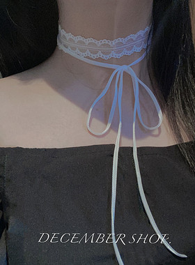 夏季新款白色蕾丝双层项链蝴蝶结仙女choker项圈锁骨链小花颈带