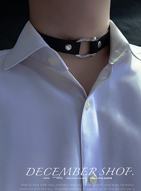 包邮皮质项圈颈环项链马蹄扣男款朋克牵引链choker圆环颈带女表演
