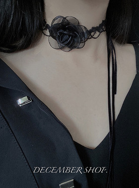 包邮超女黑色山茶花锁骨链