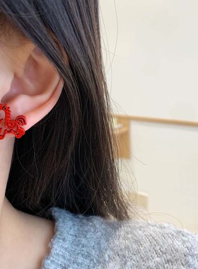 新年中国风铜钱马年喜庆耳钉女银针福气红色马上有钱过年戴的耳饰