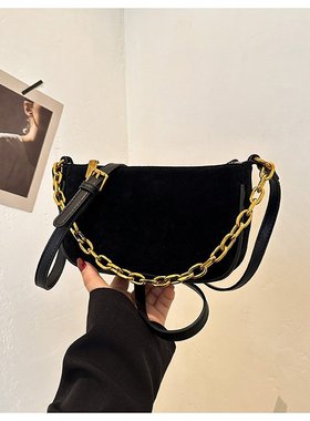 handbag麂皮绒斜挎小包包女2023新款潮复古小方包通勤单肩斜挎包