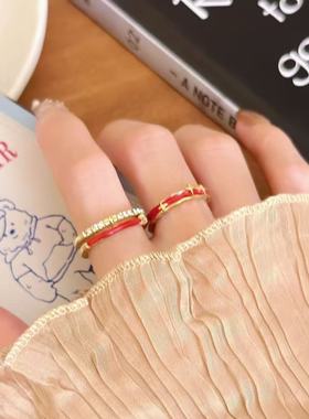 双层红色星星戒指女ins小众设计感开口可调节指环个性百搭食指戒