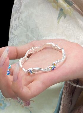 新中式彩色蝴蝶珐琅手镯新款气质个性高级感轻奢小众百搭手镯