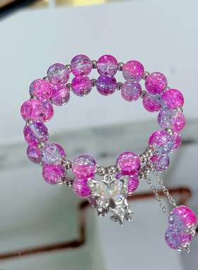 超仙蝴蝶玉碎手链女小众设计ins森系仙女甜美彩色珠手串送闺蜜