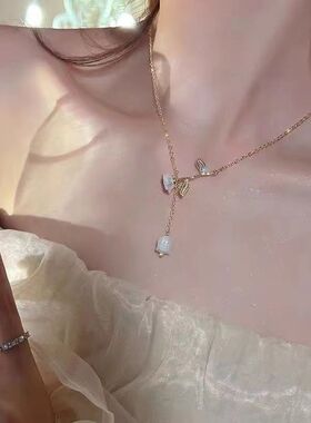 玫瑰花风铃项链女小众设计高级感花朵吊坠颈链超仙法式复古锁骨链