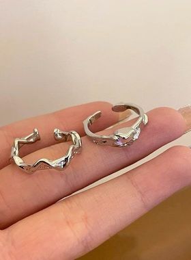 月光石不规则戒指波浪几何指环男女百搭开口可调节对戒轻奢礼物