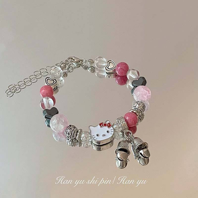新款少女心粉色串珠KT猫手链时尚多巴胺猫咪铃铛手环可通卡通手串,淘宝优惠券,粉丝福利购,淘宝优惠卷