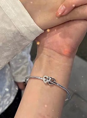 心心相印爱心手镯双心推拉可调节手环ins甜美小众设计送女友闺蜜