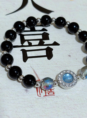 海蓝宝黑曜石手串女款手链轻奢小众设计精致高级感2025年新款