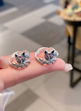 复古桃花灵狐九尾狐小众精致珐琅高级开口戒指指环