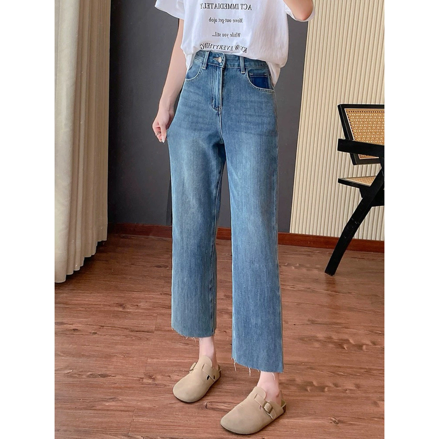 大碗plus定制大码女装微胖水洗毛边直筒牛仔秋高腰宽松显瘦九分裤,淘宝优惠券,粉丝福利购,淘宝优惠卷