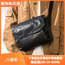 Original new mens genuine leather commuter Tide Cards Backpack Casual 100 Lapped Leather Mens Bag Single Shoulder Diagonal Satchel Bag