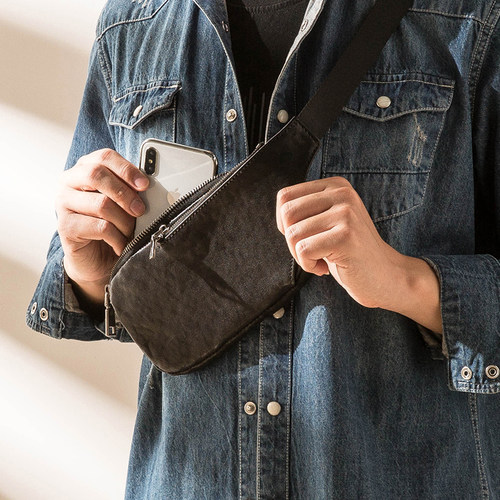 真皮潮牌男士胸包韩版超薄单肩包夏季头层牛皮百搭休闲斜挎小包女 - 图0