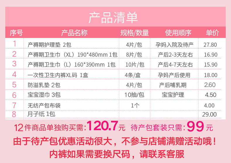 子初待产包春夏季产妇入院全套纸 子初沛熙待产包