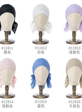 女士褶皱棉布三角帽 星光亮片点缀包头帽薄款透气海盗帽