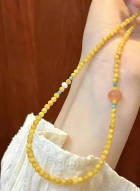 昭昭如愿 蜜蜡黄串珠手链女双圈叠戴古风手串小众设计感闺蜜手饰