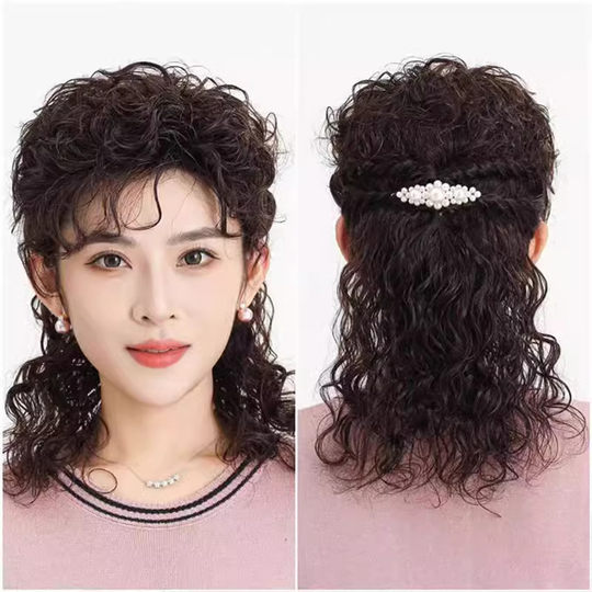 Delise wig piece wool curly real hair to cover gray hair