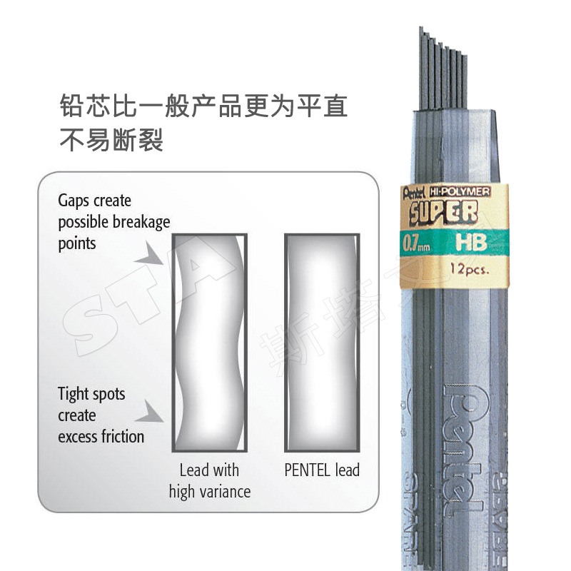 日本Pentel派通铅芯C505铅笔芯HB/2B/2H活动铅芯0.5mm/0.7mm自动铅笔芯学生绘图考试用铅笔芯替芯