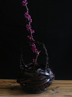 纯手工竹制竹编花器花篮复古风客厅插花摆件禅意茶道花瓶花艺
