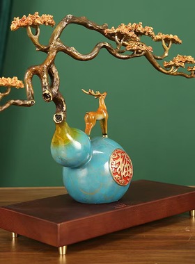 铜葫芦摆件招财鹿办公室客厅玄关