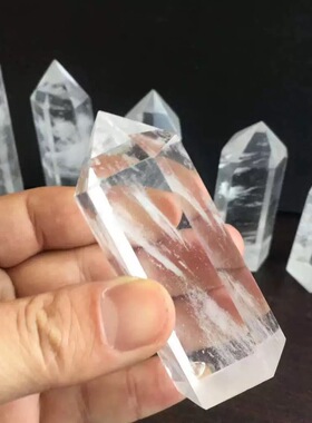 天然白水晶消磁六棱柱摆件工艺品