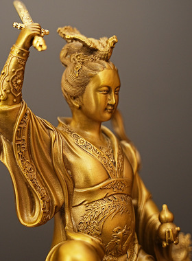 纯黄铜九天圣母铜像铜摆件家里