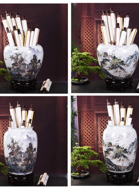 景德镇陶瓷书画缸卷轴书房大装饰