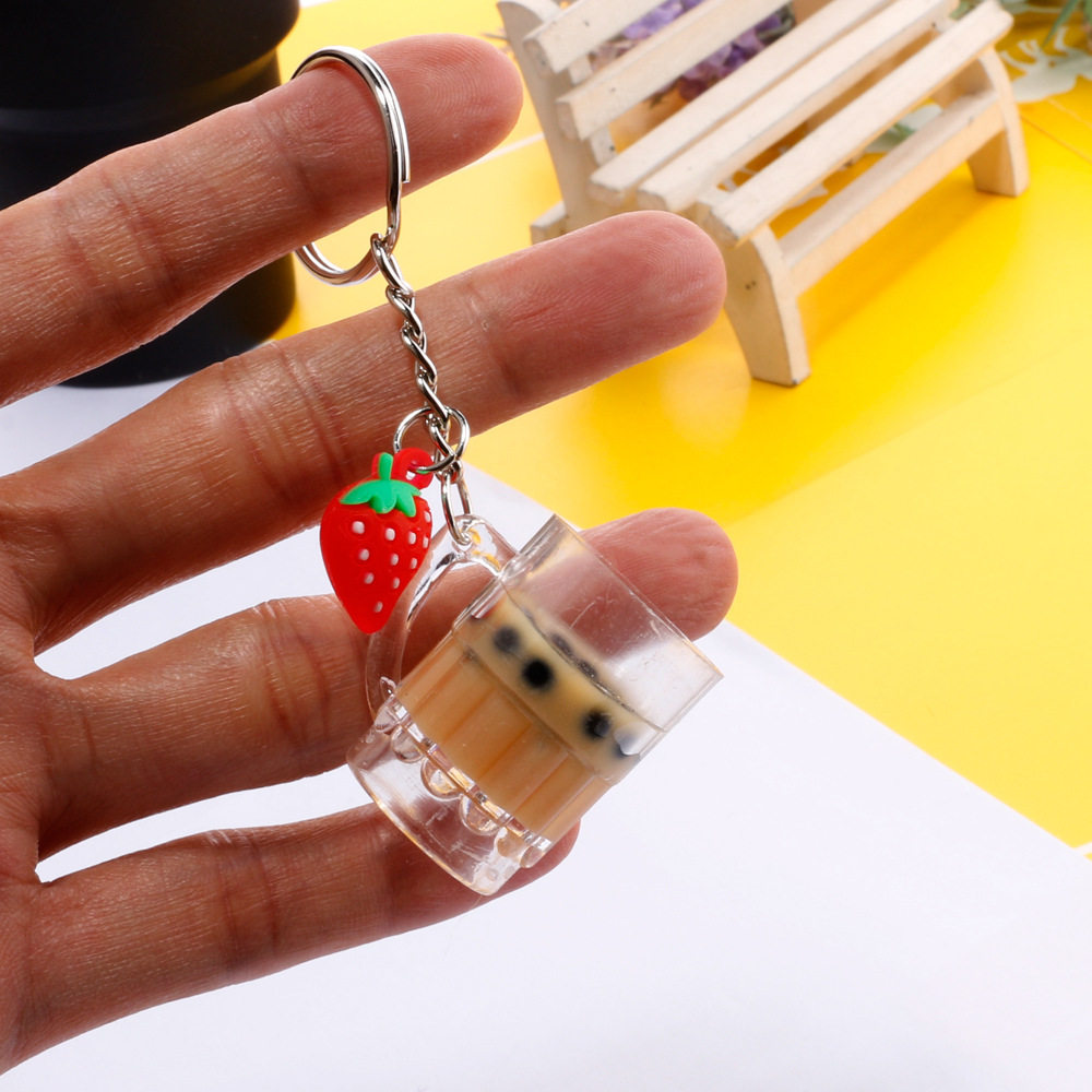 仿真饮料珍珠奶茶钥匙扣时尚粉色可爱少女书包挂件创意情侣小挂饰