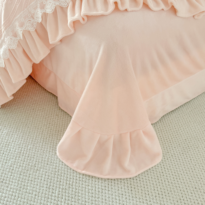 秋冬天优质牛奶绒蕾丝花边2米x2米2大床四件套轻奢高级感主卧室 - 图1