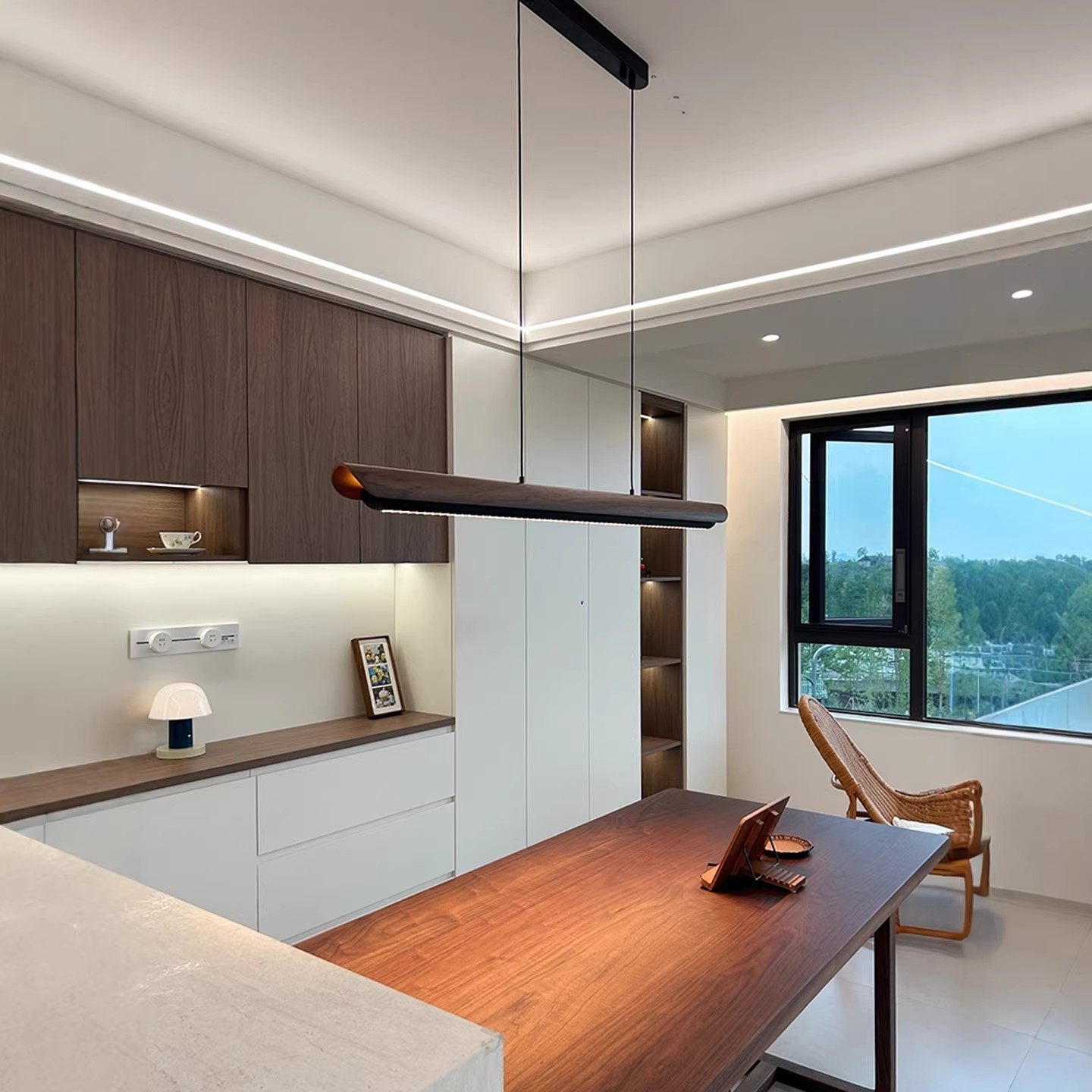 设计师款观月餐厅吊灯意式极简高级木纹餐桌茶室岛台吧台长条灯具,淘宝优惠券,粉丝福利购,淘宝优惠卷