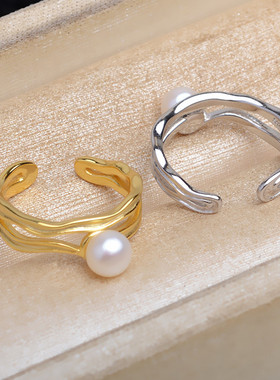 女s925纯银天然淡水真珍珠戒指