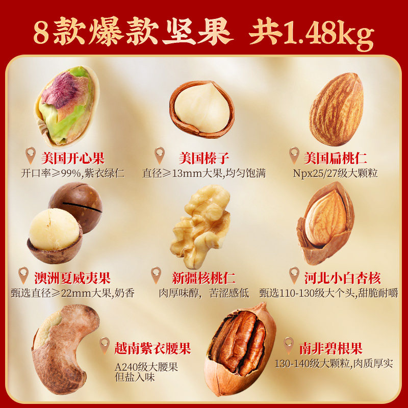 【年货节预售】沃隆坚果礼盒八方来财1.48kg罐装年货节礼盒零食,淘宝优惠券,粉丝福利购,淘宝优惠卷