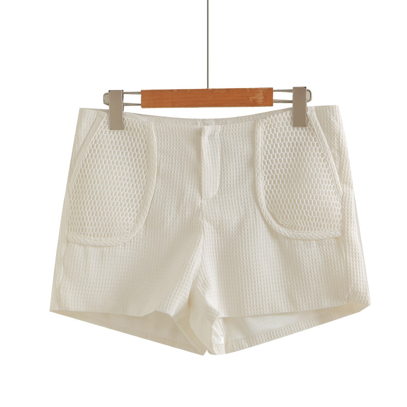 网眼口袋设计感热裤高腰白色短裤秋装2025年新款商场同款女装