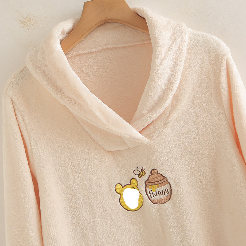 外贸秋冬季刺绣卡通字母珊瑚绒套头家居裙女士可爱减龄睡裙睡衣,淘宝优惠券,粉丝福利购,淘宝优惠卷