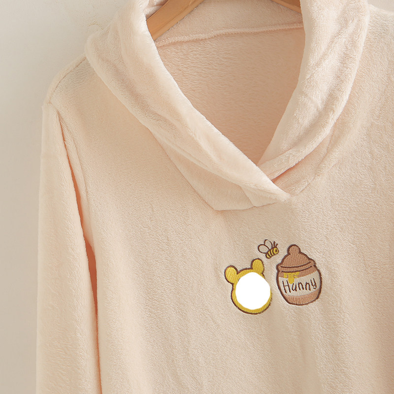 外贸秋冬季刺绣卡通字母珊瑚绒套头家居裙女士可爱减龄睡裙睡衣,淘宝优惠券,粉丝福利购,淘宝优惠卷