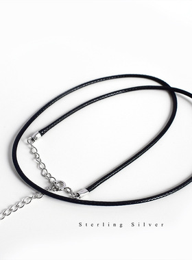 s925纯银黑色皮绳项链小众气质饰品简约百搭男女腊绳项链时尚配饰
