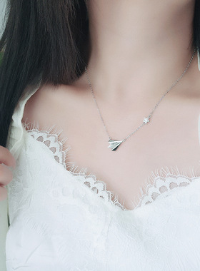 s925纯银星星纸飞机项链气质百搭童趣锁骨链小众简约饰品潮流配饰