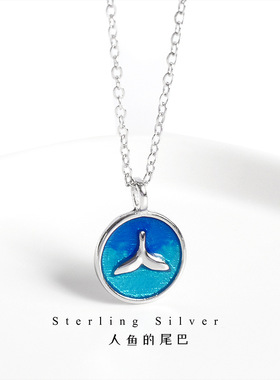ins小众气质饰品s925纯银蓝色鱼