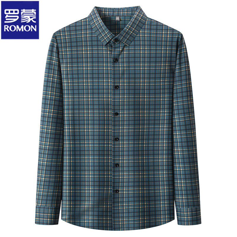 Romon/罗蒙衬衫男秋季新款商务休闲条纹中年爸爸长袖免烫衬衣上衣 - 图3