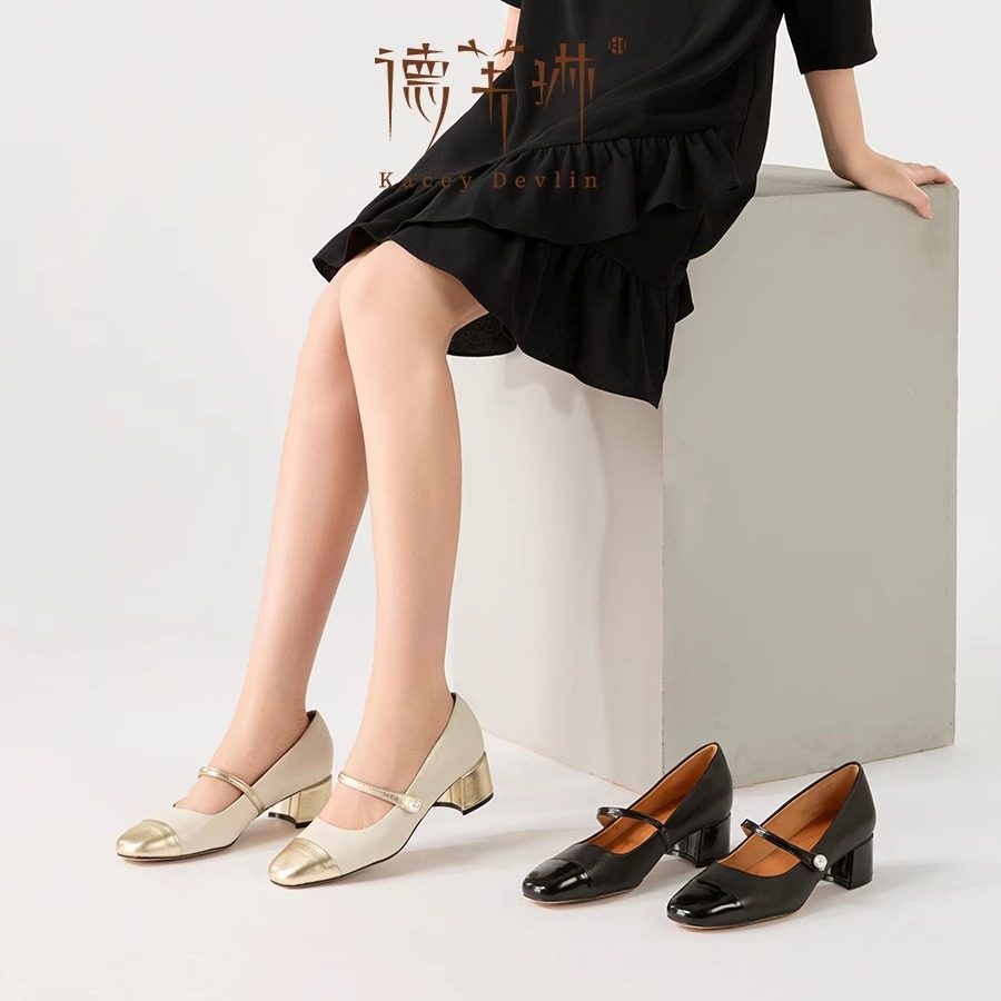 德芙琳2025春季新款金色小香风玛丽珍浅口珍珠扣单鞋气质女鞋,淘宝优惠券,粉丝福利购,淘宝优惠卷