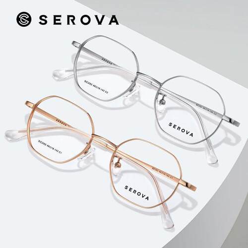 施洛华男女超轻钛合金镜框高度近视银色时尚多边形框眼镜架SC292 - 图0