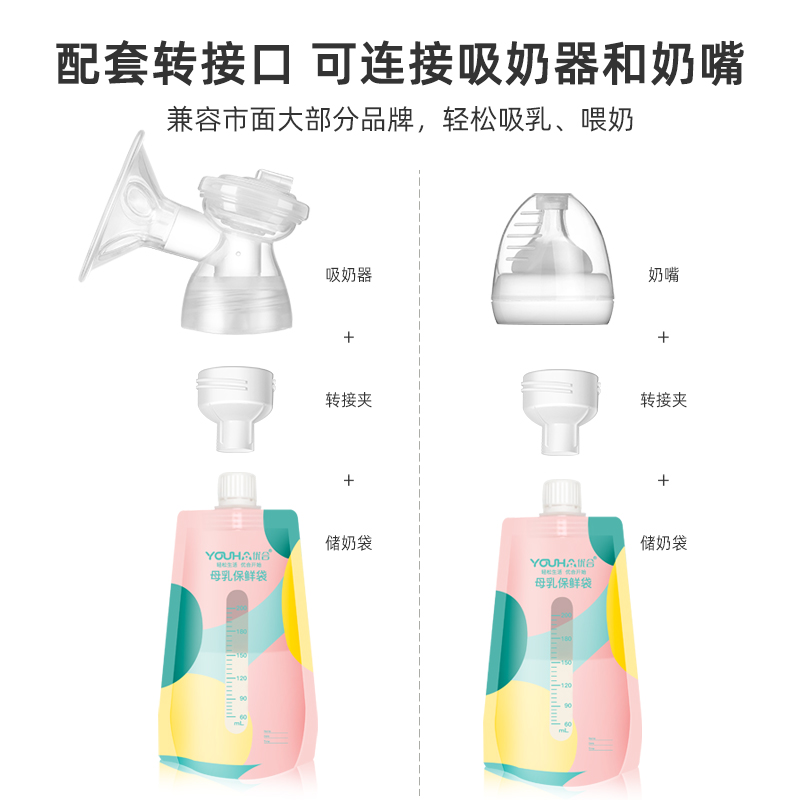 优合母乳储奶袋一次性保鲜袋连接吸奶器储存瓶存奶直连200ml*30片 - 图0